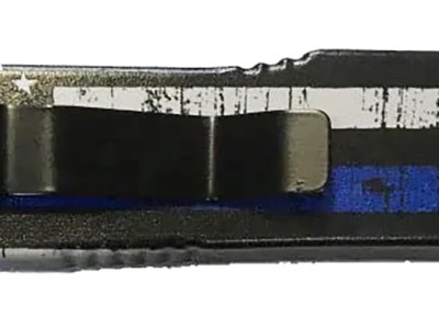 Templar Knife MBTB331 Gen II Back The Blue Slim 3.43″ OTF Drop Point Plain Black Oxide Stonewashed 440C SS Blade, 5.05″ Black & White w/Blue Line Aluminum Handle, Glass Breaker