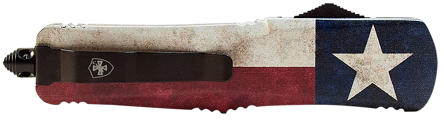 Templar Knife SCAP331 Gen II Captain Small 2.69″ OTF Drop Point Plain Black Oxide Stonewashed 440C SS Blade, 4.31″ Red/White/Blue w/Star Aluminum Handle Glass Breaker