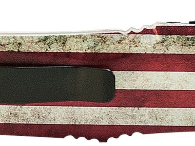 Templar Knife MBRF331 Gen II Betsy Ross Flag Slim 3.43″ OTF Drop Point Plain Black Oxide Stonewashed Black 440C SS Blade, 5.05″ Betsy Ross Flag Aluminum Handle Glass Breaker