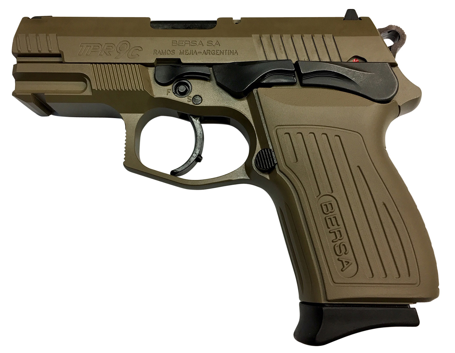 Bersa TPR9CFDE TPRC  Sports South Exclusive 9mm Luger 13+1, 3.50″ Black Steel Barrel, Flat Dark Earth Serrated Steel Slide & Aluminum Frame w/Picatinny Rail, Ambidextrous