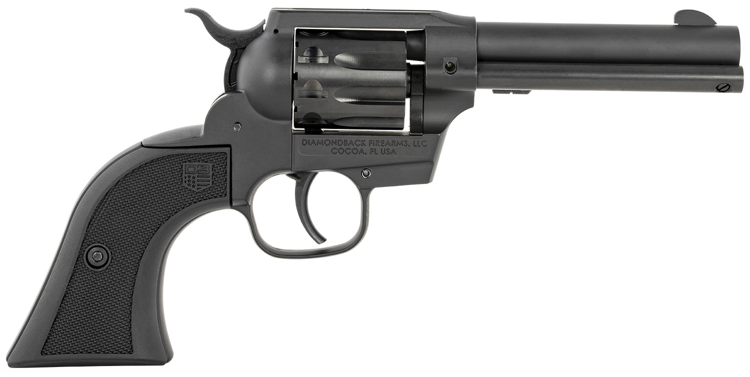 Diamondback DB051CA001 Sidekick  22 LR 9 Shot, 4.50″ Black Cerakote Steel Barrel, Black Cerakote Zinc Alloy Frame, Black Cerakote Cylinder, Black Checkered Nylon Grip, Hammer Safety, Exposed Hammer
