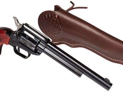 Heritage Mfg RR22B6LHOL Rough Rider  22 LR 6 Shot 6.50″ Black Oxide Barrel, Frame & Cylinder, Cocobolo Grips Features Hunter Debossed Leather Holster