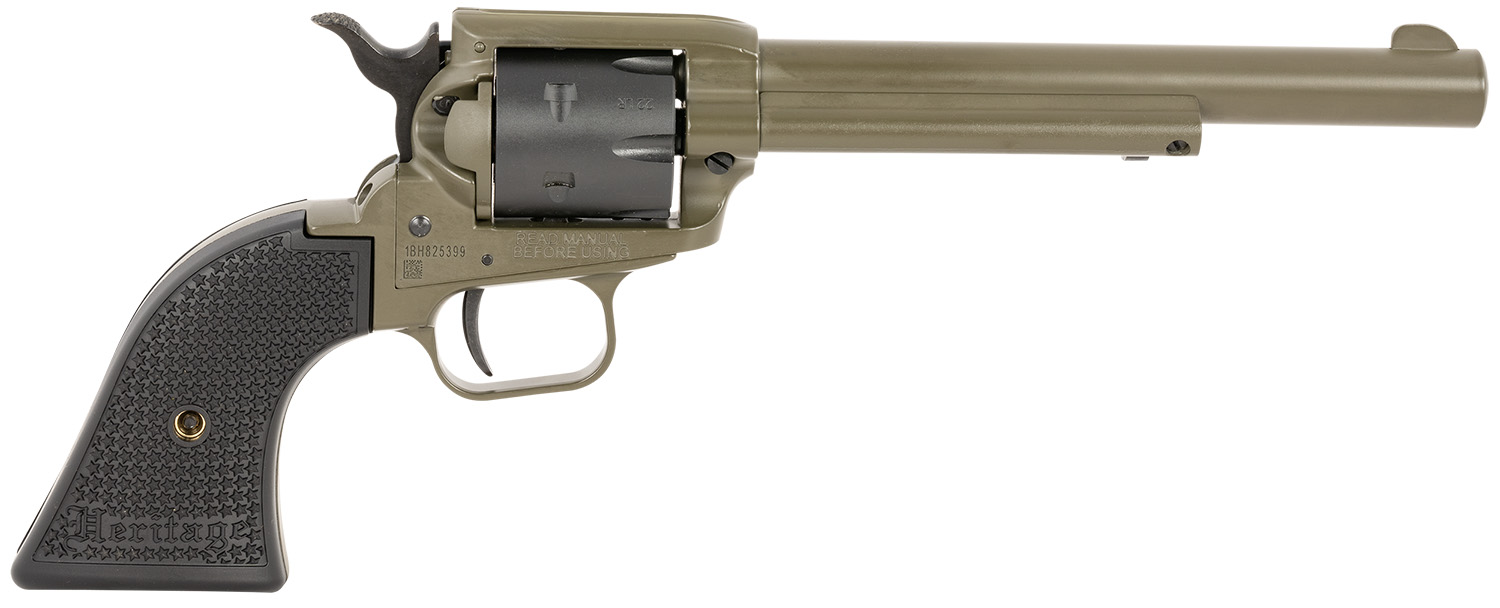 Heritage Mfg RR22T6 Rough Rider  22 LR 6 Shot 5.50″ OD Green Cerakote Barrel, OD Green Cerakote w/Black Accents Frame, Black Cerakote Cylinder, Black Star Polymer Grips