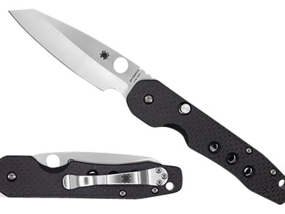 Spyderco C240CFP Smock  3.39″ Folding Plain Stonewashed CPM S30V SS Blade/Black Textured Carbon Fiber/G10 Handle
