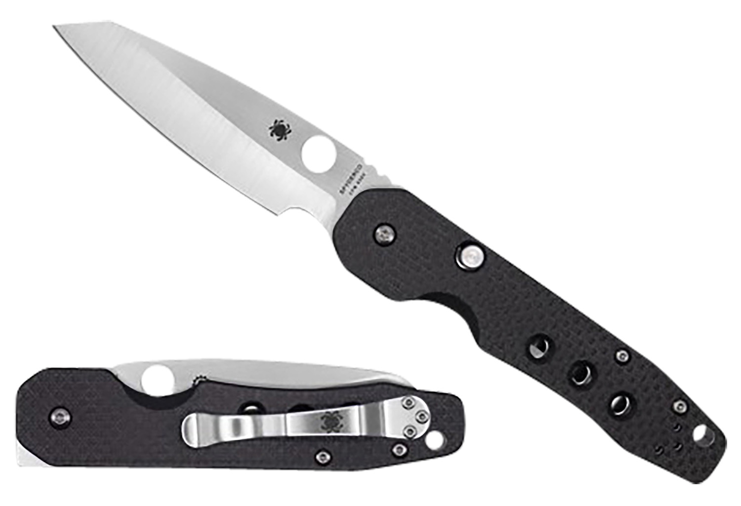 Spyderco C240CFP Smock  3.39″ Folding Plain Stonewashed CPM S30V SS Blade/Black Textured Carbon Fiber/G10 Handle