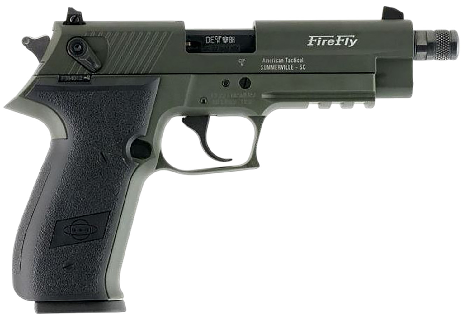 GSG GERG2213TFFGA FireFly  22 LR 13+1 4.90″ Black Threaded Barrel, Green Aluminum Serrated Slide, Green Aluminum Frame w/Picatinny Rail, Textured Grip