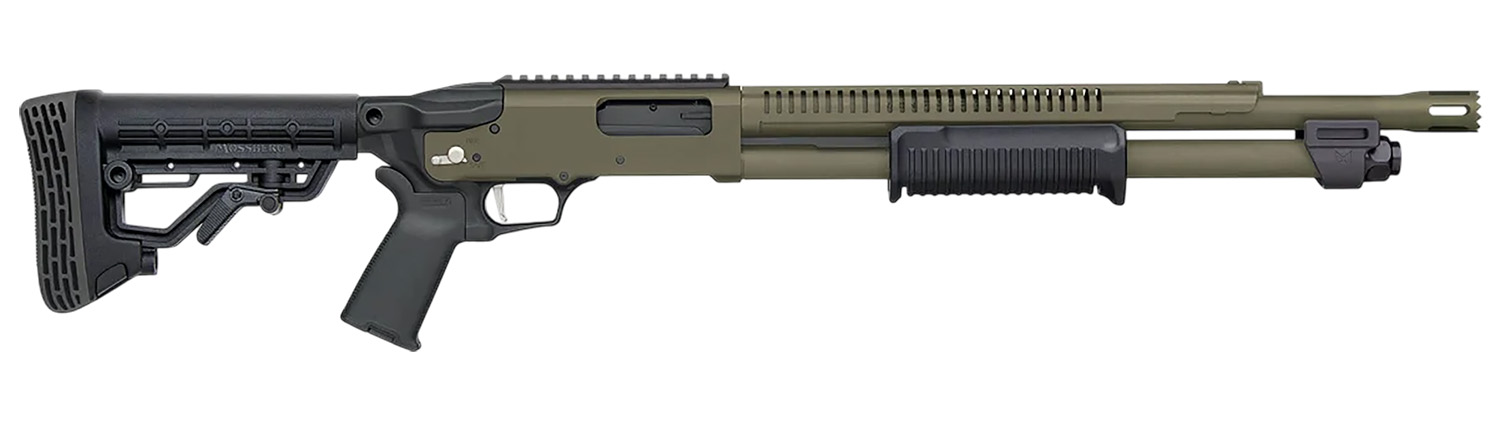 Mossberg 50757 590R  12 Gauge Pump 3″ 6+1 18.50″ OD Green Cerakote Heat Shield Barrel, OD Green Cerakote Steel Receiver, Black AR Mil-Spec Adjustable Synthetic Stock, Black Magpul Grip