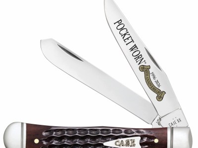 Case 55231 Pocket Worn Trapper Mini Folding 2.75″ Clip Point & Spey Plain Mirror Polished Tru-Sharp SS Blades, Corn Cob Jigged Mahogany Bone Handle