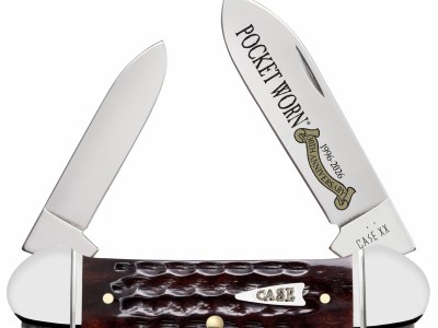 Case 55235 Pocket Worn Canoe Folding 2″ Pen/2.63″ Spear Plain Tru-Sharp SS Blade, Mahogany Corn Cob Jigged Bone Handle