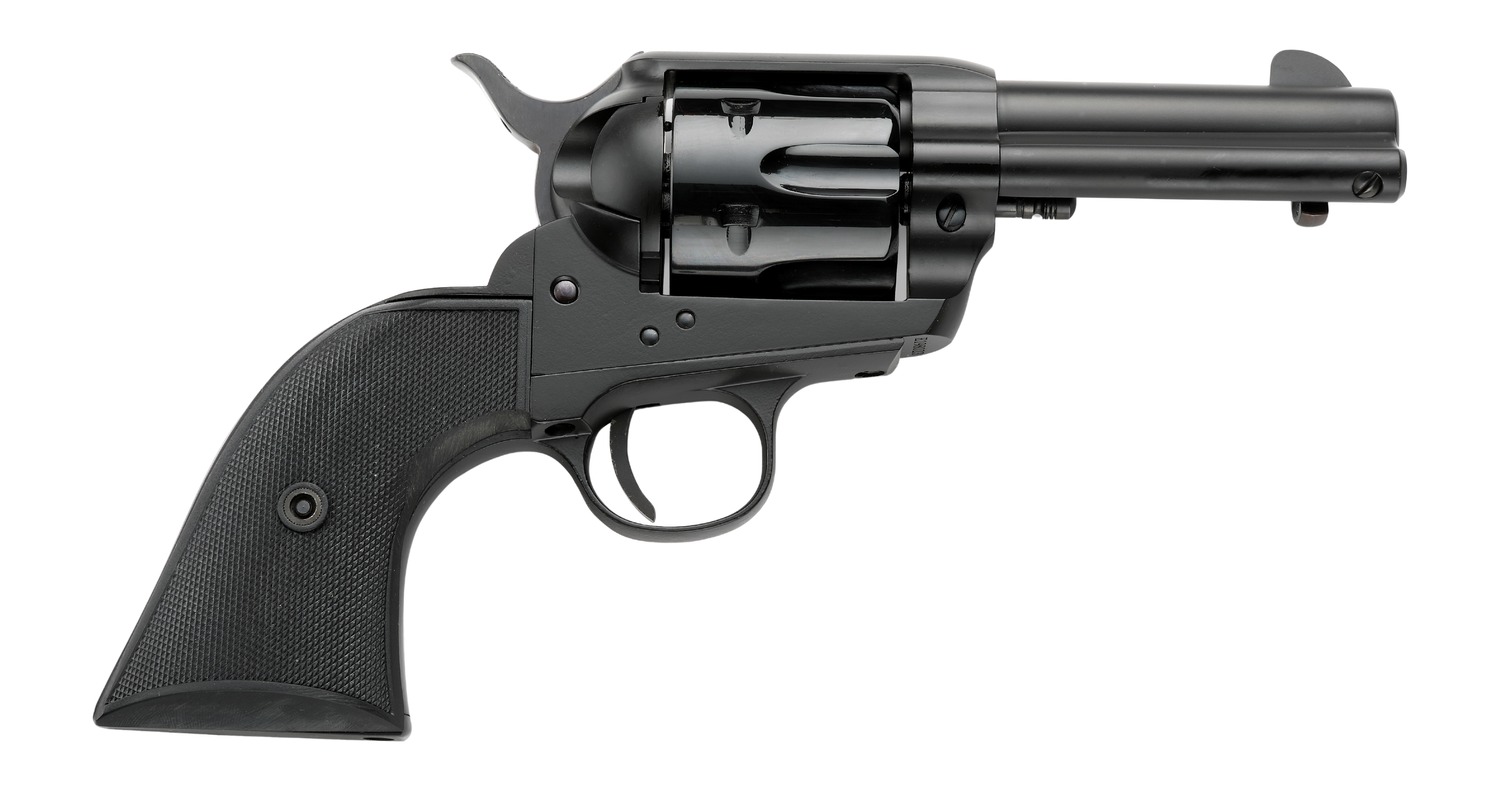 Pietta PFI38ALLOYAS312CB 38 Super 6 Shot 3.50″ Matte Black Steel Frame & Barrel, Black Checkered Grip