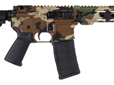 Shark Coast Tactical SCC07206M81-P Woodland Camo 5.56 NATO 30+1 Black Nitride Threaded Barrel, Aluminum Receiver w/Picatinny Rail, M-LOK Handguard, Polymer SB Tactical SBA3 Brace, Magpul MOE Grip, Rig