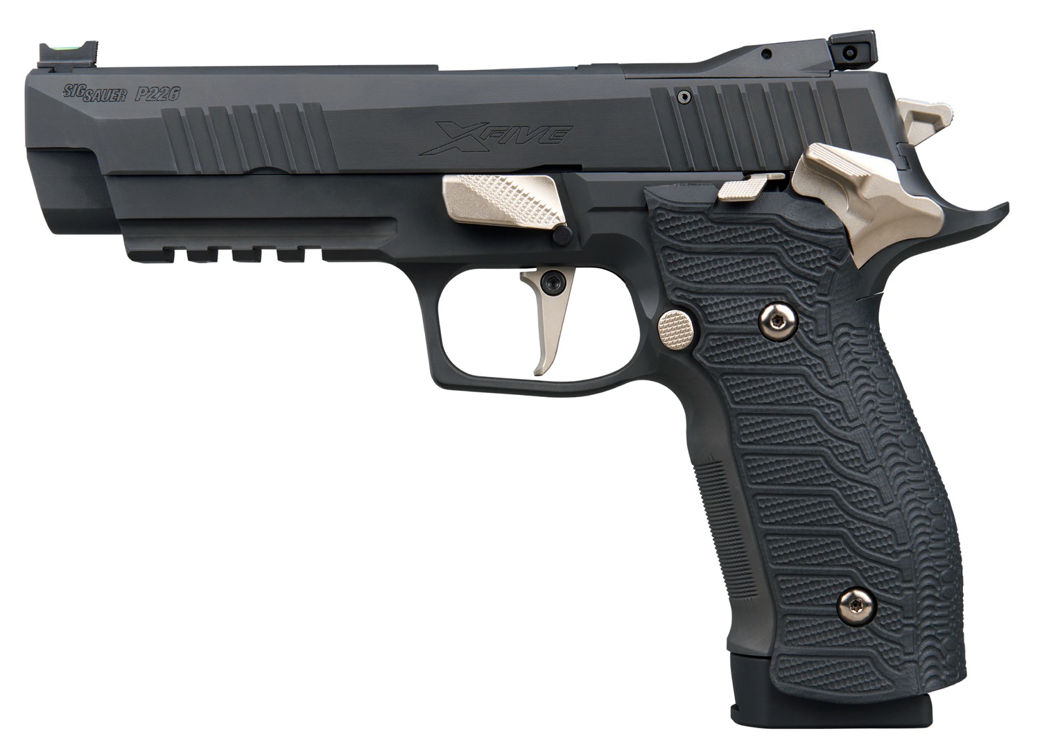 Sig Sauer 226X59NMRSAO10 P226 XFive Nightmare Full Size Frame 9mm Luger 10+1 5″ Bull Barrel, Black Nitron Stainless Steel Optic Ready/Serrated Slide & Frame w/Beavertail & Picatinny Rail, Custom Hogue