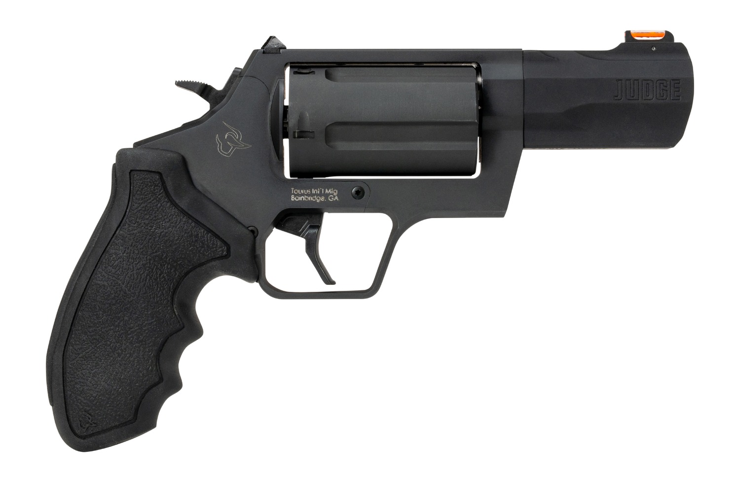 Taurus 2-JUDGE31 Judge  45 Long Colt/410 Gauge 5 Shot 3″ Black Stainless Steel Barrel, Frame & Cylinder, Black Rubber Grip, Transfer Bar Safety