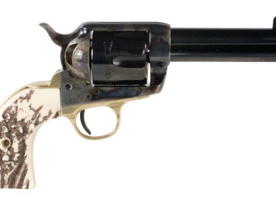 Taylors & Company 200064 1873 Cattle Brand Pietta 45 Colt (Long Colt) 6 Shot 4.75″ Blued Round Barrel & Cylinder, Color Case Hardened Steel Frame, Imitation Stag Navy Grip, Exposed Hammer