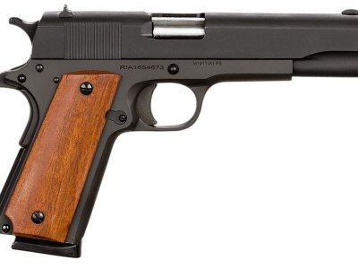 Rock Island 51421 GI Standard FS *CA Compliant 45 ACP Caliber with 5″ Barrel, 8+1 Capacity, Overall Black Parkerized Finish Steel, Beavertail Frame, Serrated Slide & Wood Grip