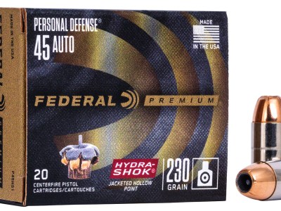 Federal P45HS1 Premium Personal Defense 45ACP 230gr Hydra-Shok Jacketed Hollow Point 20 Per Box/25 Case