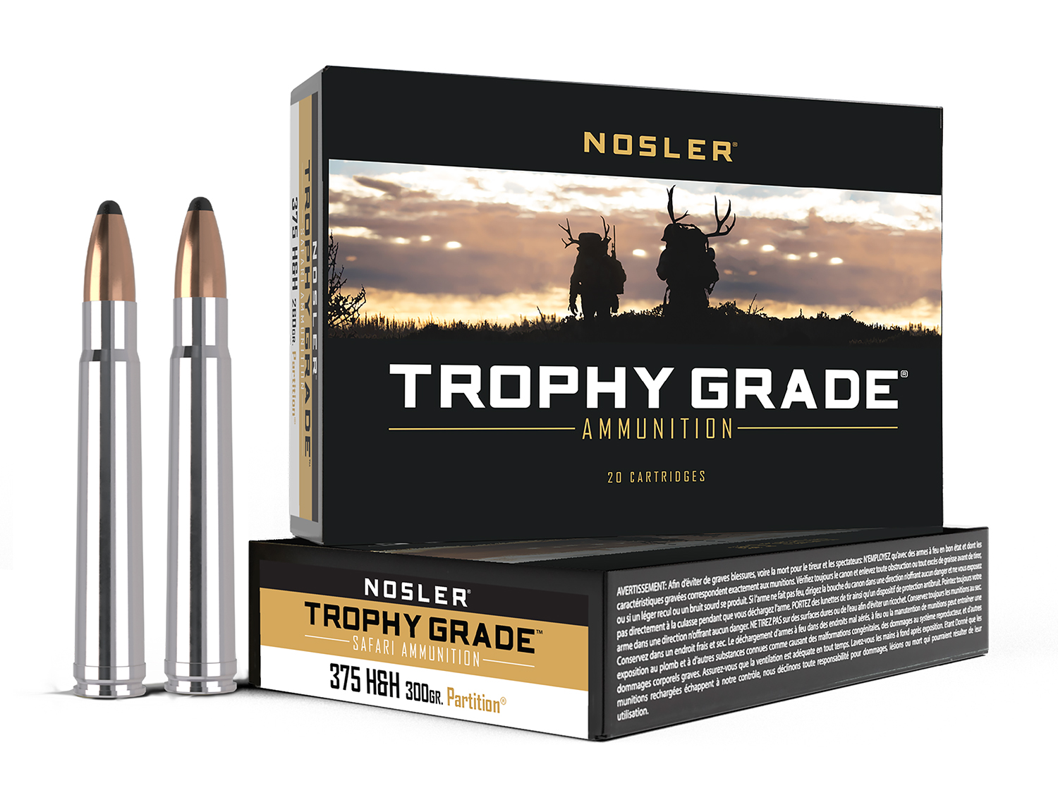 Nosler 40606 Trophy Grade Safari  375H&HMag 300gr Nosler Spitzer Partition 20 Per Box/10 Case