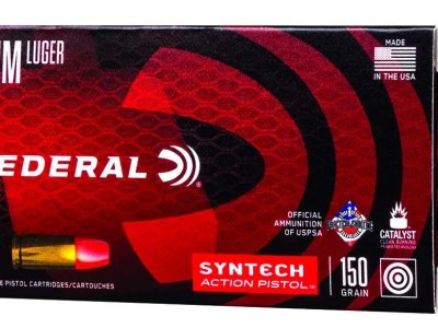 FEDERAL 9MM LUGER 150GR SYNTECH ACTION PISTOL TSJ FLAT NOSE 50 RD/BX 10 BX/CS