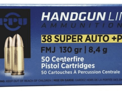 PPU .38 SUPER AUTO FMJ 130GR+P 50RD BOX 10 BOXES PER CASE